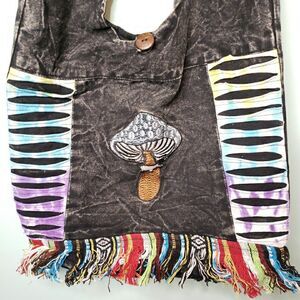 Mushroom Crossbody Hobo Bag Large Purse Boho Hippie Fringe Travel Handmade Nepal